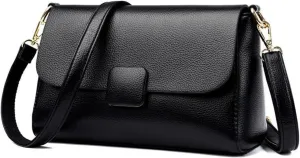 Genuine Leather Crossbody Bag for Women, Small Soft Cowhide Shoulder Purse, Magnetic Closure, Adjustable Strap