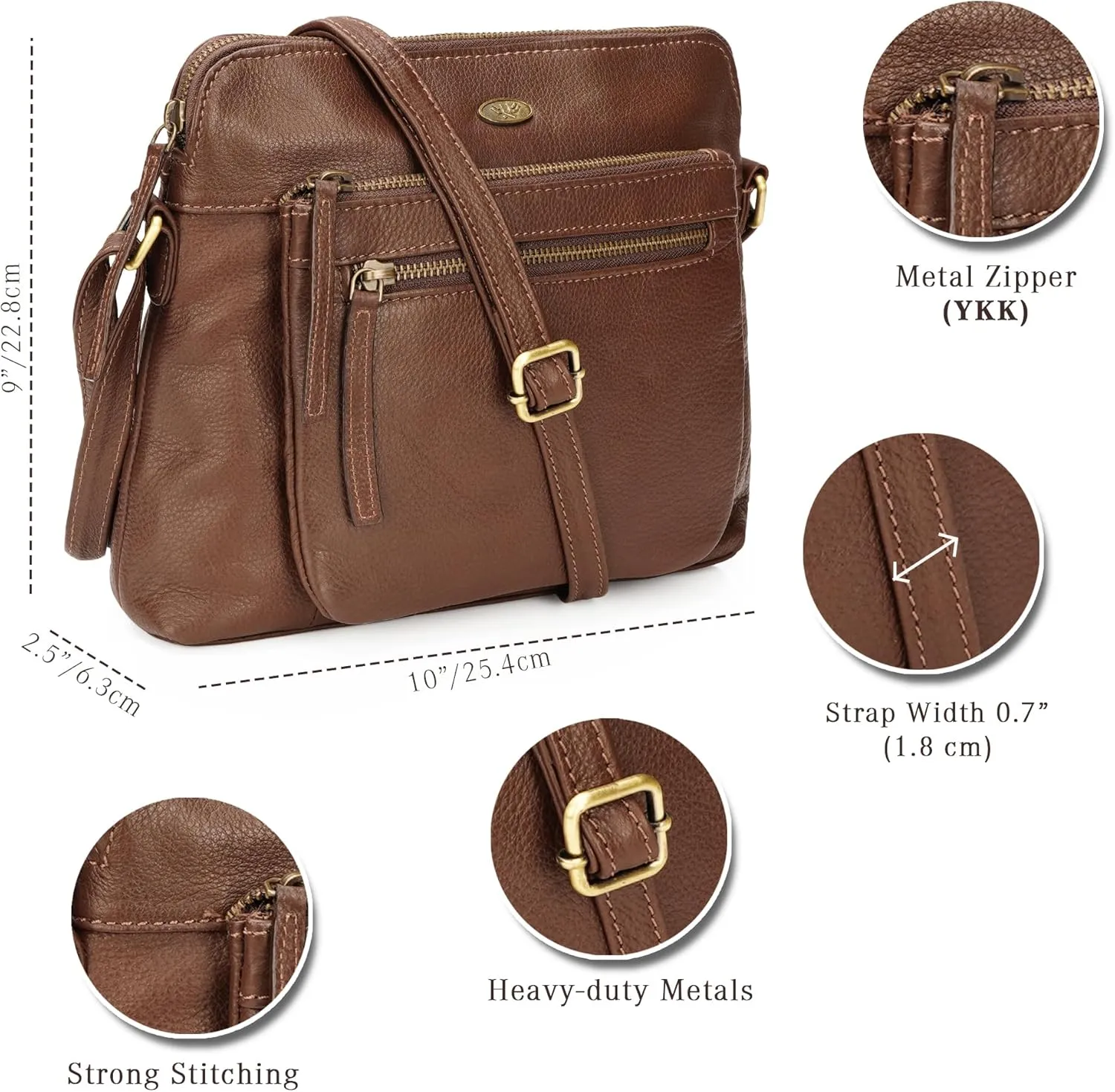 Genuine Leather Crossbody Bags for Women, Premium Handmade Leather Purses - Shoulder Handbags, Adjustable Strap