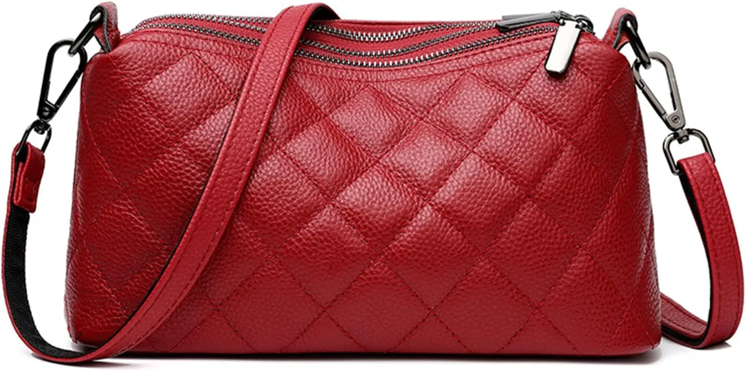 Genuine Leather Crossbody Purses for Women Small Shoulder Handbags Quilted Hobo Bags
