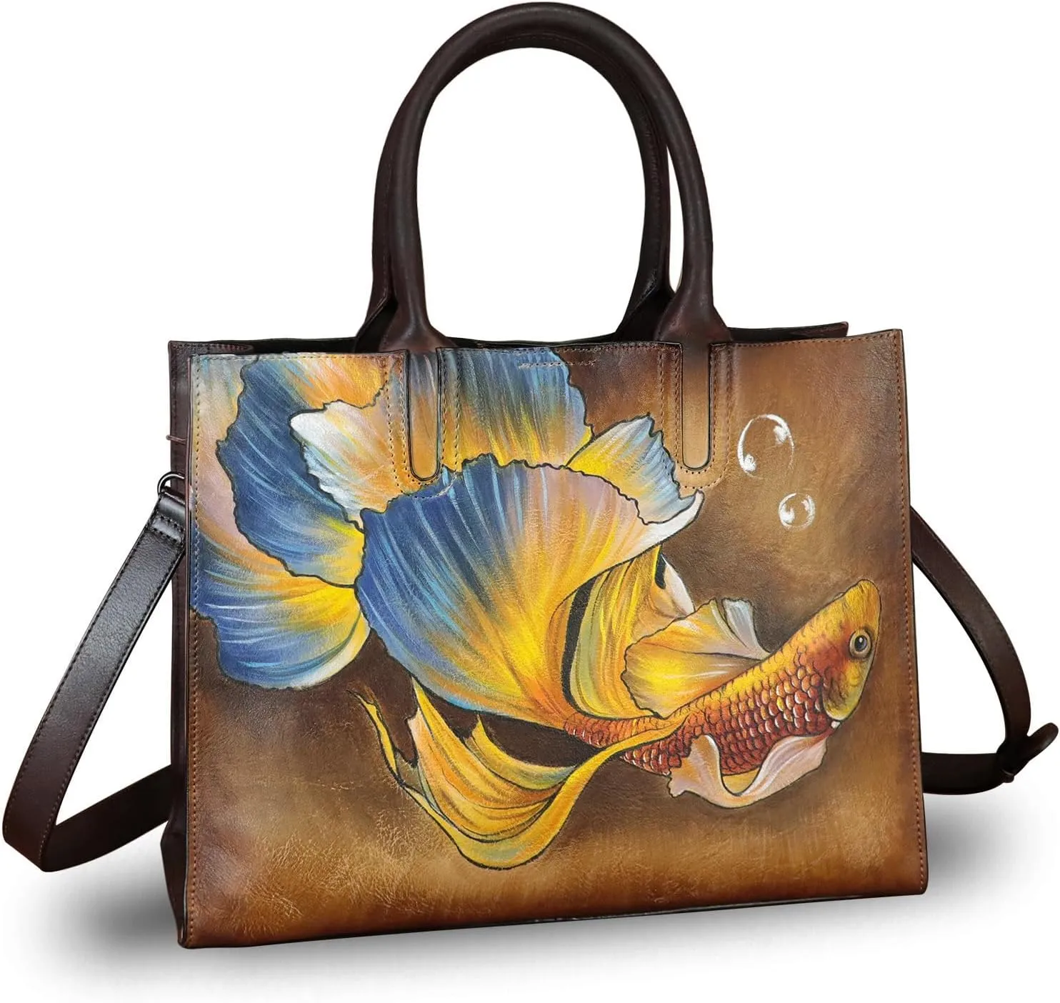 Genuine Leather Handbag for Women Hand Painted Leather Top Handle Bag Handmade Crossbody Purse Work Tote