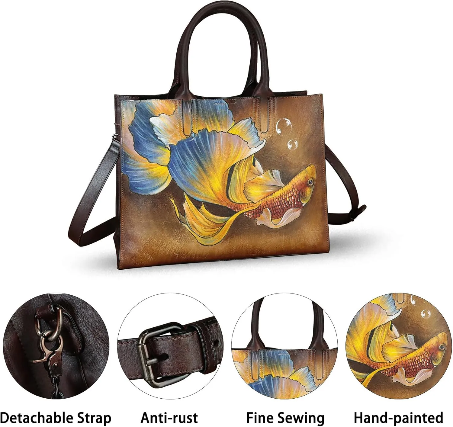 Genuine Leather Handbag for Women Hand Painted Leather Top Handle Bag Handmade Crossbody Purse Work Tote