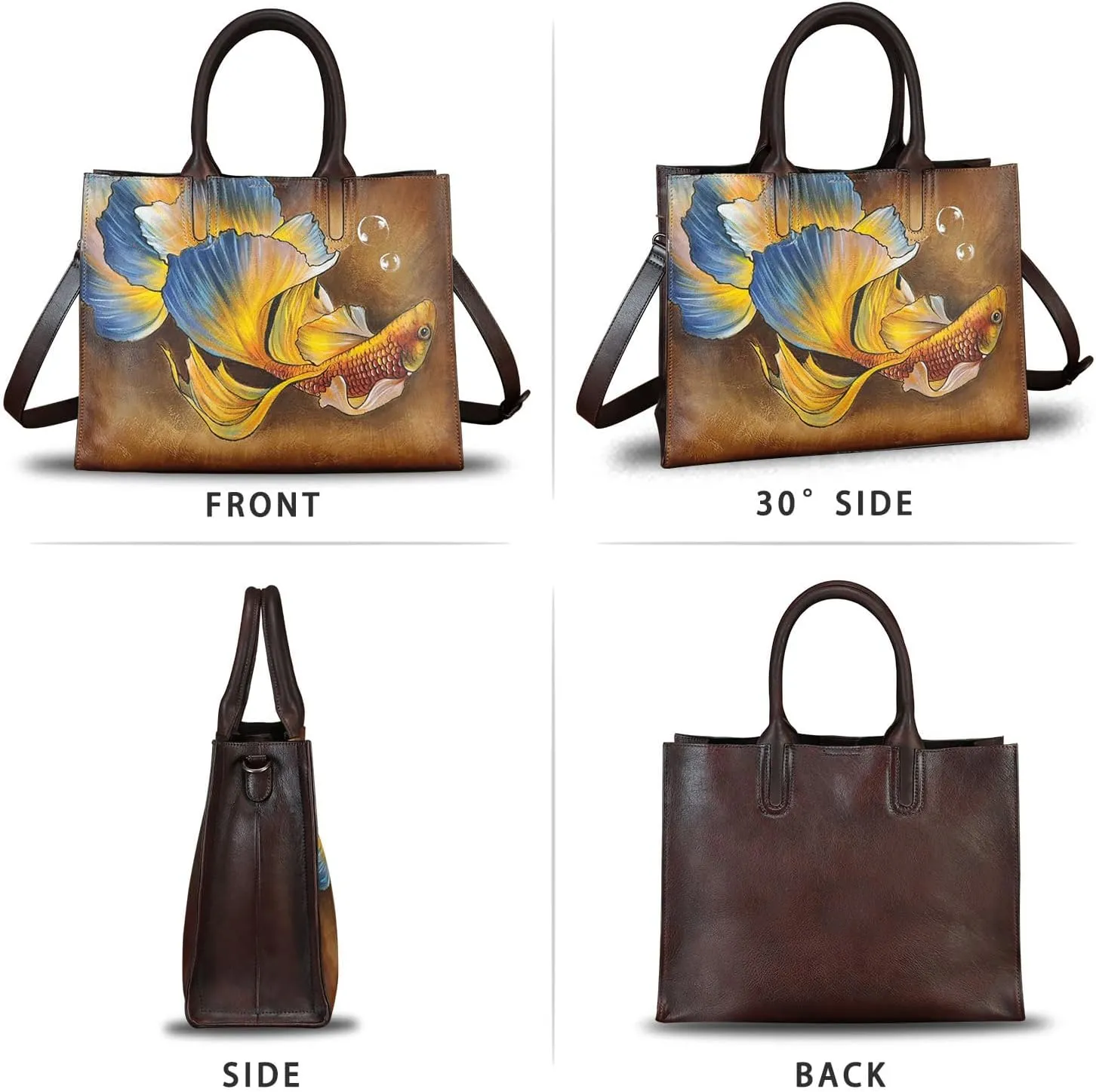 Genuine Leather Handbag for Women Hand Painted Leather Top Handle Bag Handmade Crossbody Purse Work Tote