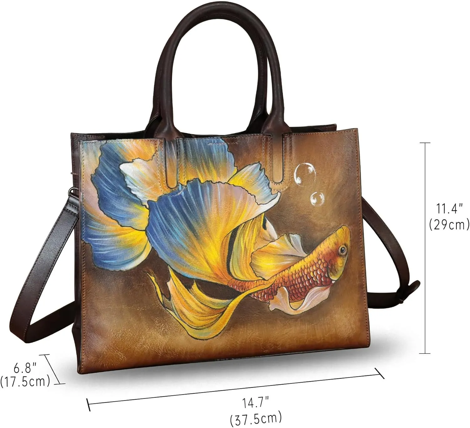 Genuine Leather Handbag for Women Hand Painted Leather Top Handle Bag Handmade Crossbody Purse Work Tote