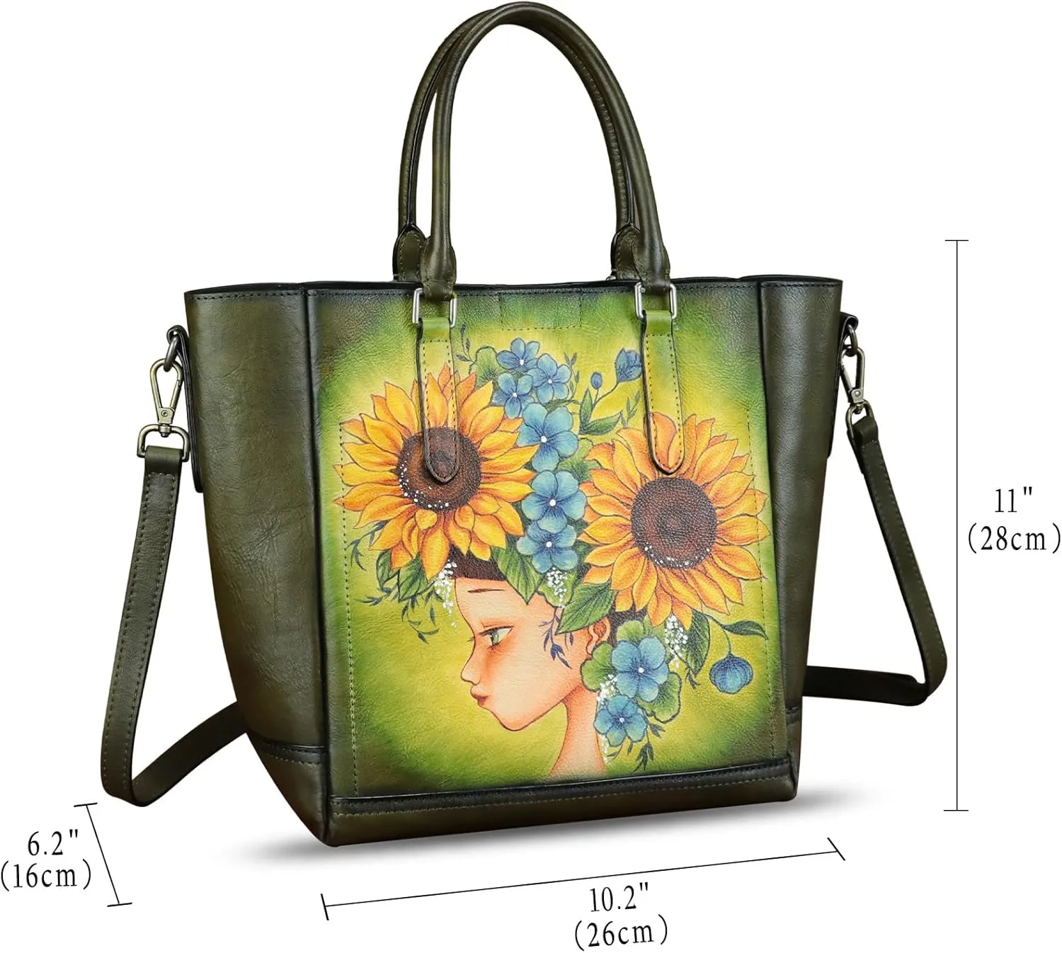 Genuine Leather Handbag for Women Hand Painted Leather Top Handle Satchel Handmade Crossbody Purse Tote Bag