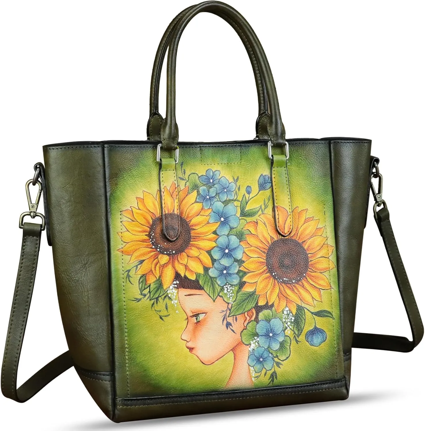 Genuine Leather Handbag for Women Hand Painted Leather Top Handle Satchel Handmade Crossbody Purse Tote Bag