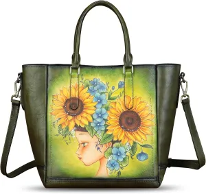 Genuine Leather Handbag for Women Hand Painted Leather Top Handle Satchel Handmade Crossbody Purse Tote Bag