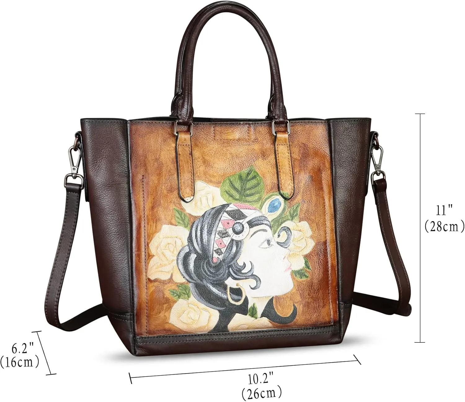 Genuine Leather Handbag for Women Hand Painted Leather Top Handle Satchel Handmade Crossbody Purse Tote Bag