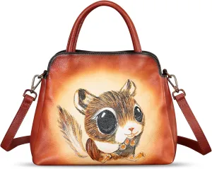 Genuine Leather Handbag for Women Hand Painted Leather Top Handle Satchel Handmade Crossbody Purse