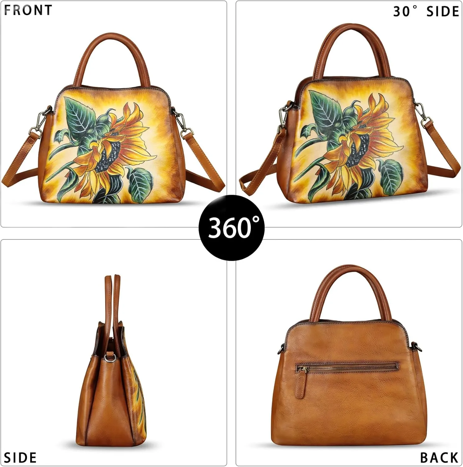 Genuine Leather Handbag for Women Hand Painted Leather Top Handle Satchel Handmade Crossbody Purse