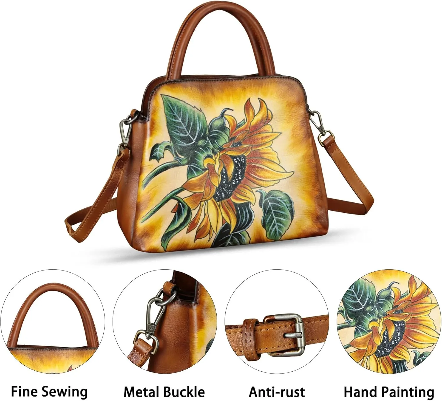 Genuine Leather Handbag for Women Hand Painted Leather Top Handle Satchel Handmade Crossbody Purse