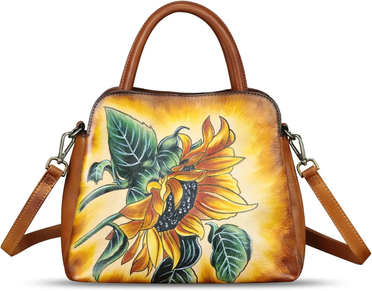 Genuine Leather Handbag for Women Hand Painted Leather Top Handle Satchel Handmade Crossbody Purse