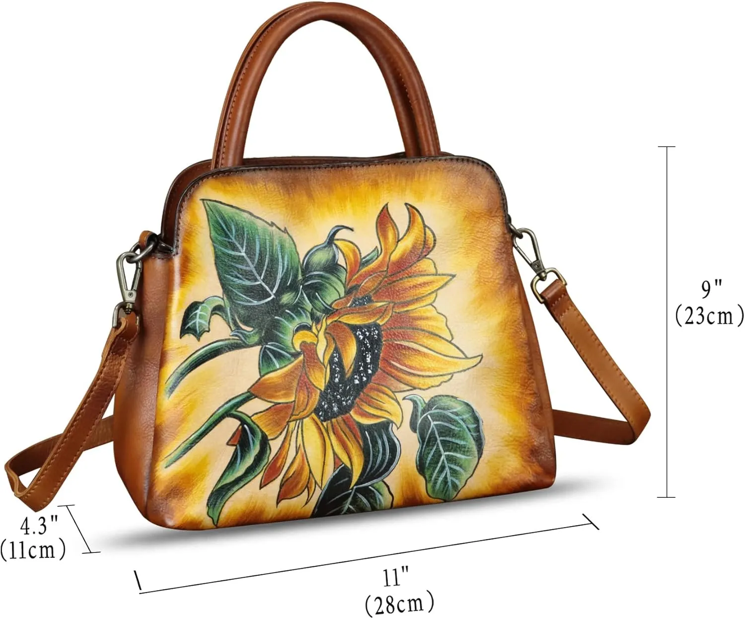 Genuine Leather Handbag for Women Hand Painted Leather Top Handle Satchel Handmade Crossbody Purse