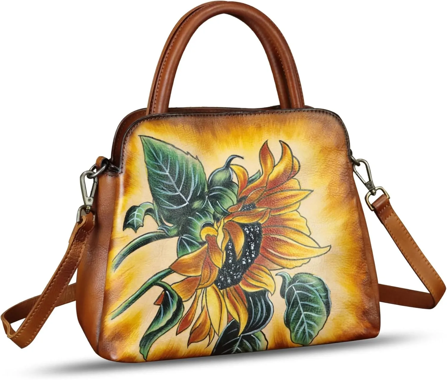 Genuine Leather Handbag for Women Hand Painted Leather Top Handle Satchel Handmade Crossbody Purse