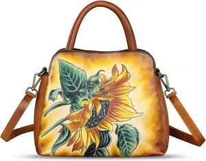 Genuine Leather Handbag for Women Hand Painted Leather Top Handle Satchel Handmade Crossbody Purse