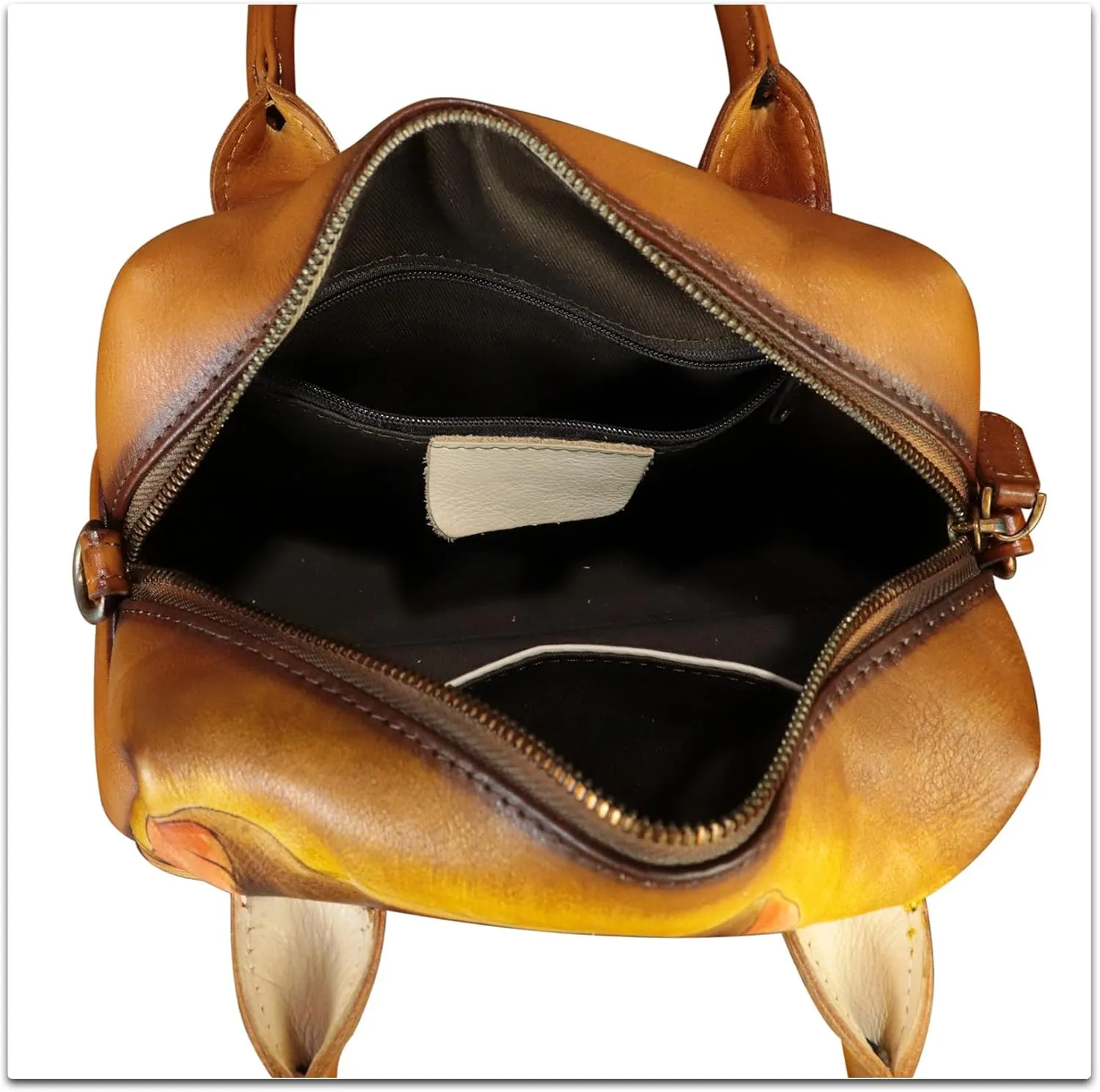 Genuine Leather Handbag for Women Hand Painted Top Handle Purse Retro Handmade Satchel Vintage Crossbody Hobo Bag