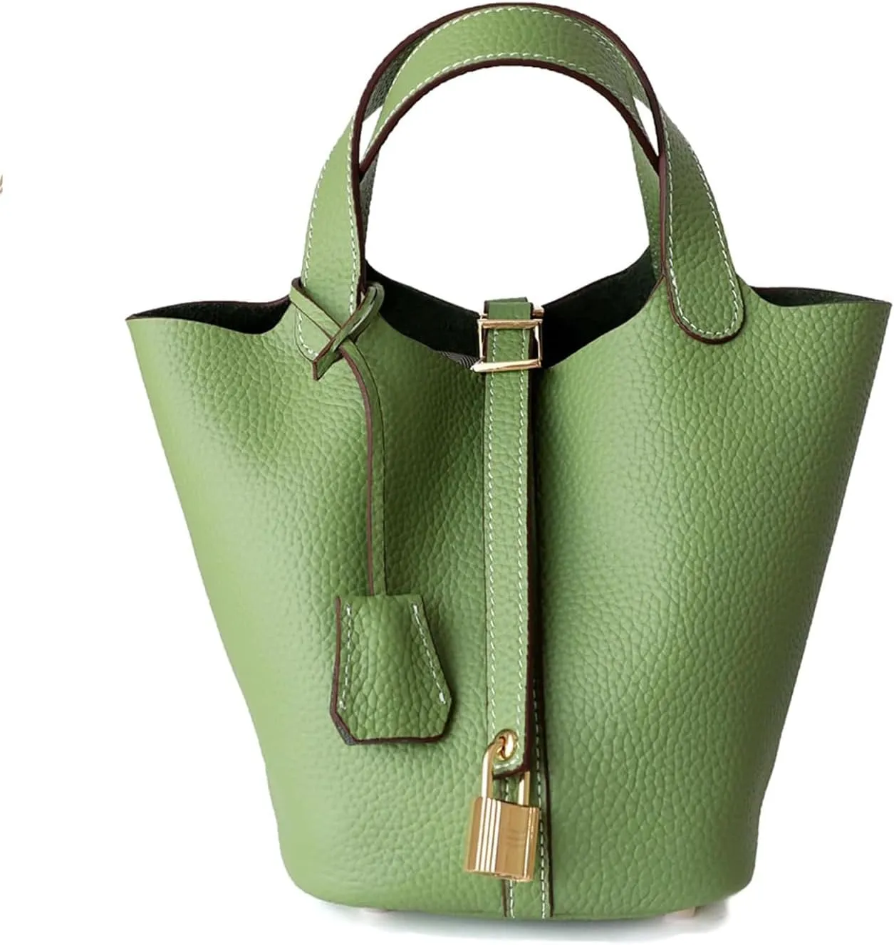 Genuine Leather Handbag Lock Design Bucket Bag Vegetable Basket Fashionable Versatile Shoulder Bag Birthday Gift