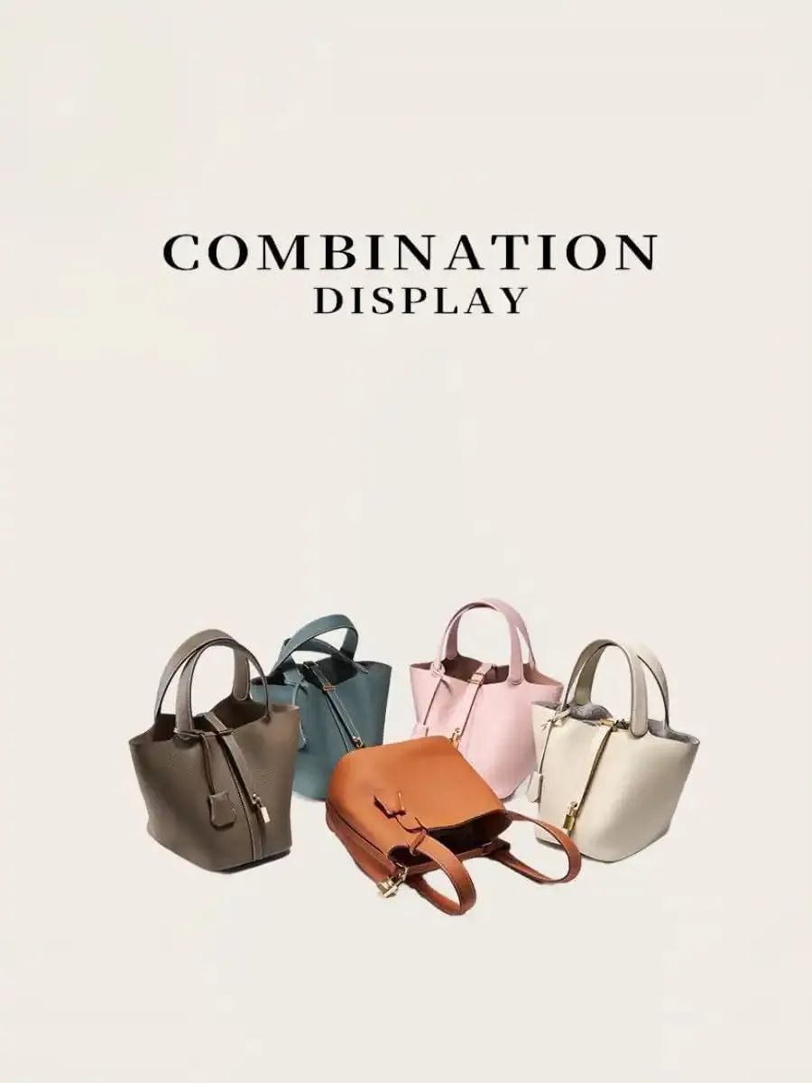 Genuine Leather Handbag Lock Design Bucket Bag Vegetable Basket Fashionable Versatile Shoulder Bag Birthday Gift
