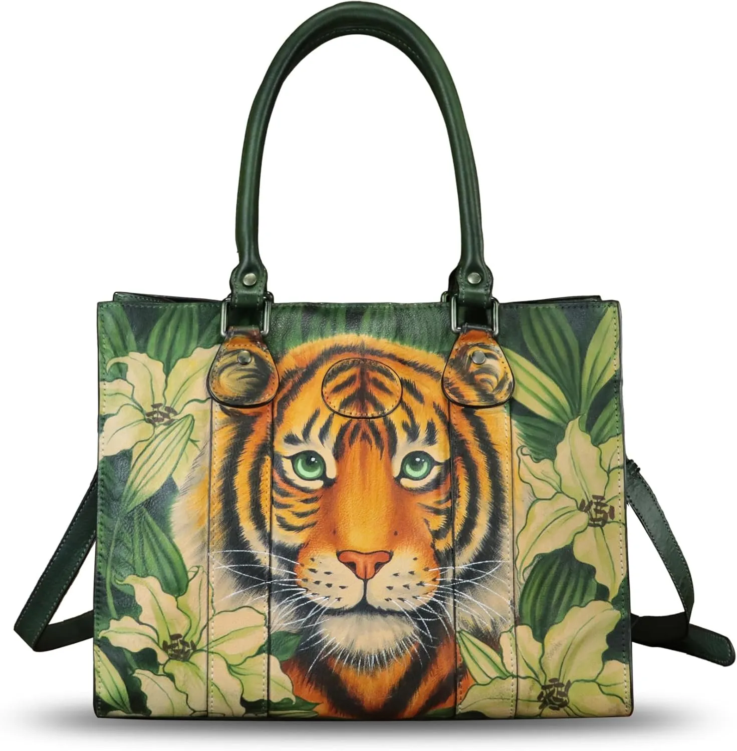 Genuine Leather Handbag Satchel for Women Hand Painted Handmade Work Tote Bag Crossbody Shoulder Purse