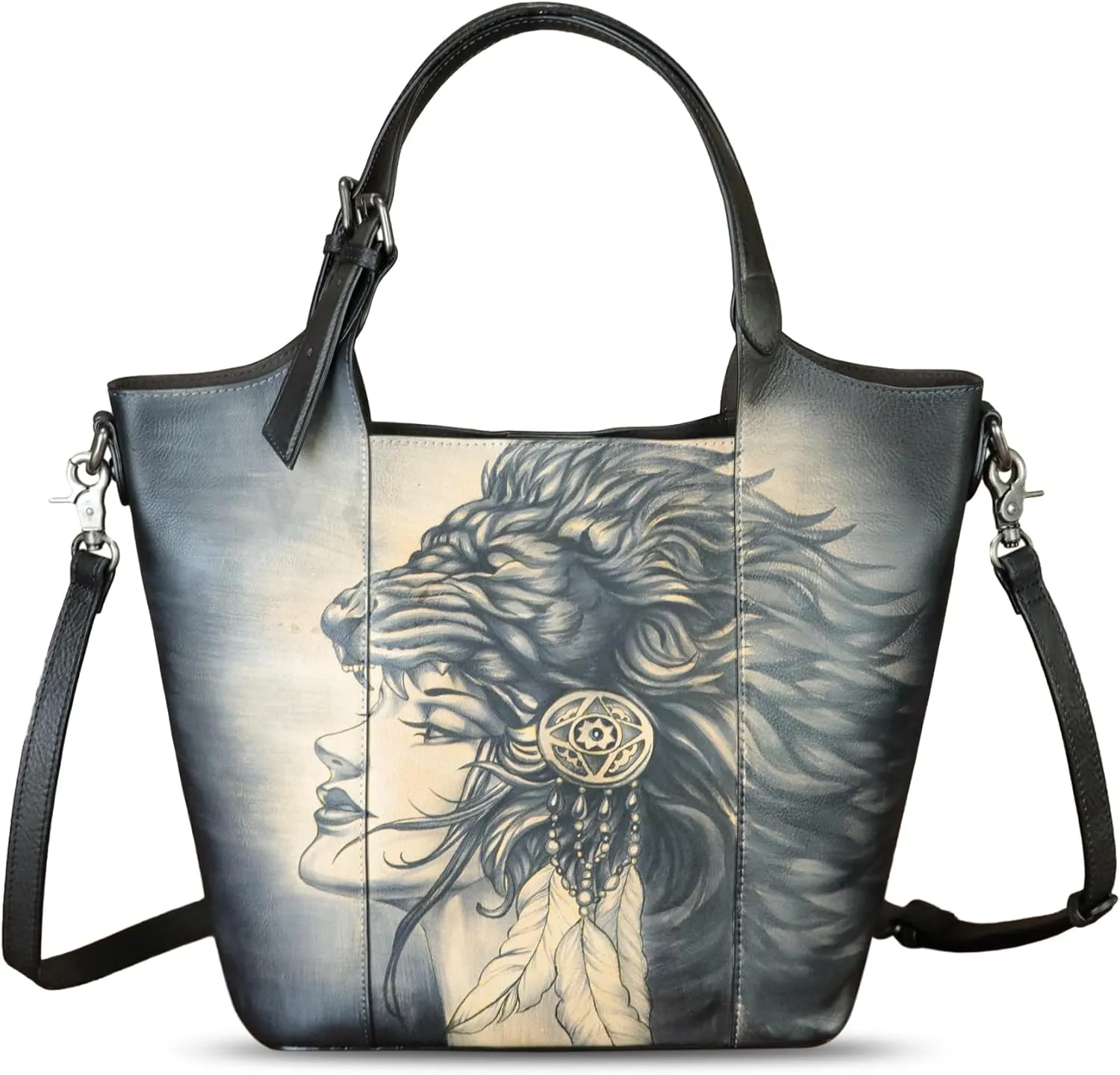 Genuine Leather Handbag Satchel for Women Hand Painted Leather Handmade Work Tote Casual Shoulder Purse Bag