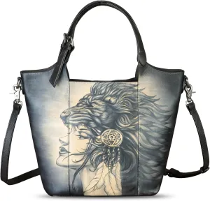 Genuine Leather Handbag Satchel for Women Hand Painted Leather Handmade Work Tote Casual Shoulder Purse Bag