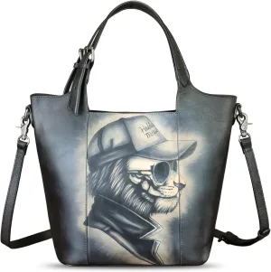 Genuine Leather Handbag Satchel for Women Hand Painted Leather Handmade Work Tote Casual Shoulder Purse Bag