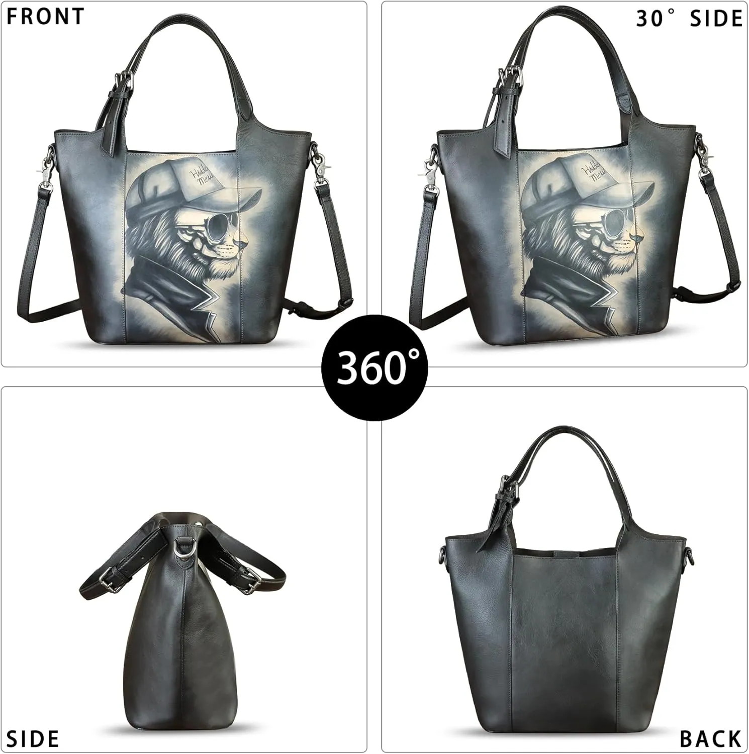 Genuine Leather Handbag Satchel for Women Hand Painted Leather Handmade Work Tote Casual Shoulder Purse Bag