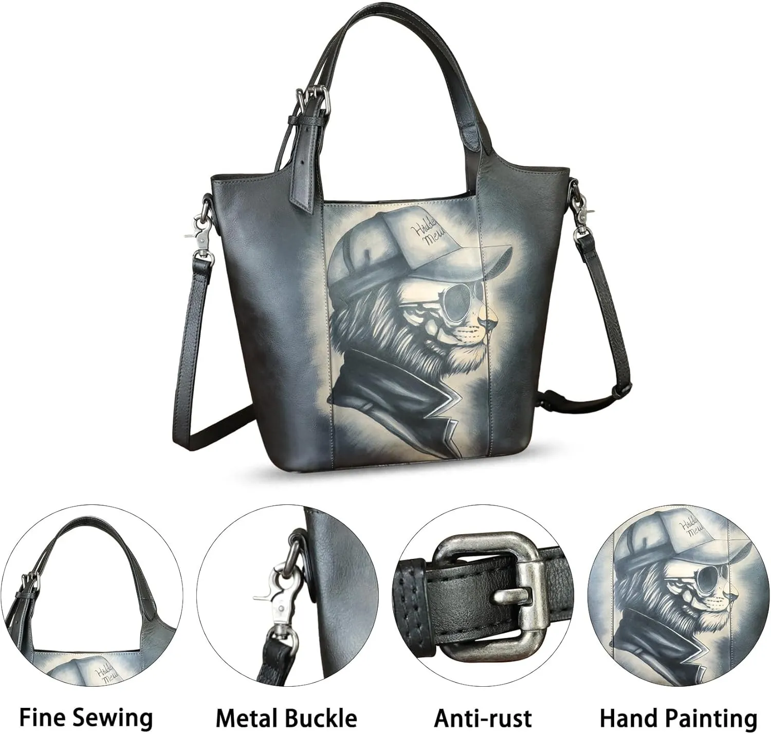Genuine Leather Handbag Satchel for Women Hand Painted Leather Handmade Work Tote Casual Shoulder Purse Bag