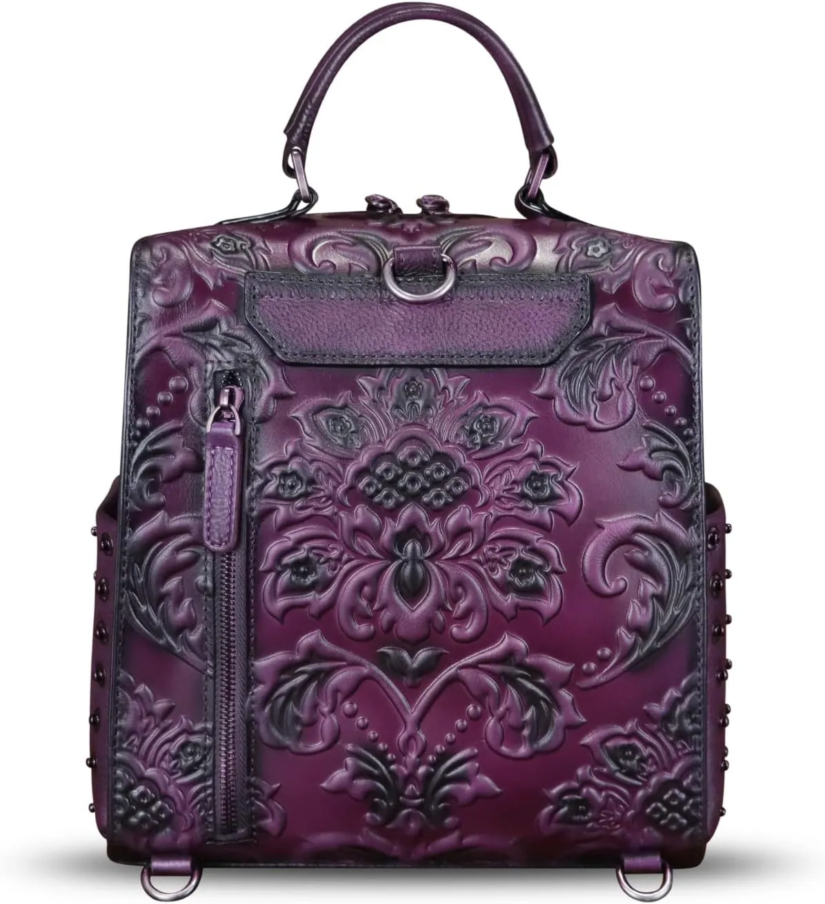 Genuine Leather Purses and Handbags for Women Embossed Leather Backpack Convertible Shoulder Bag Satchel Purse