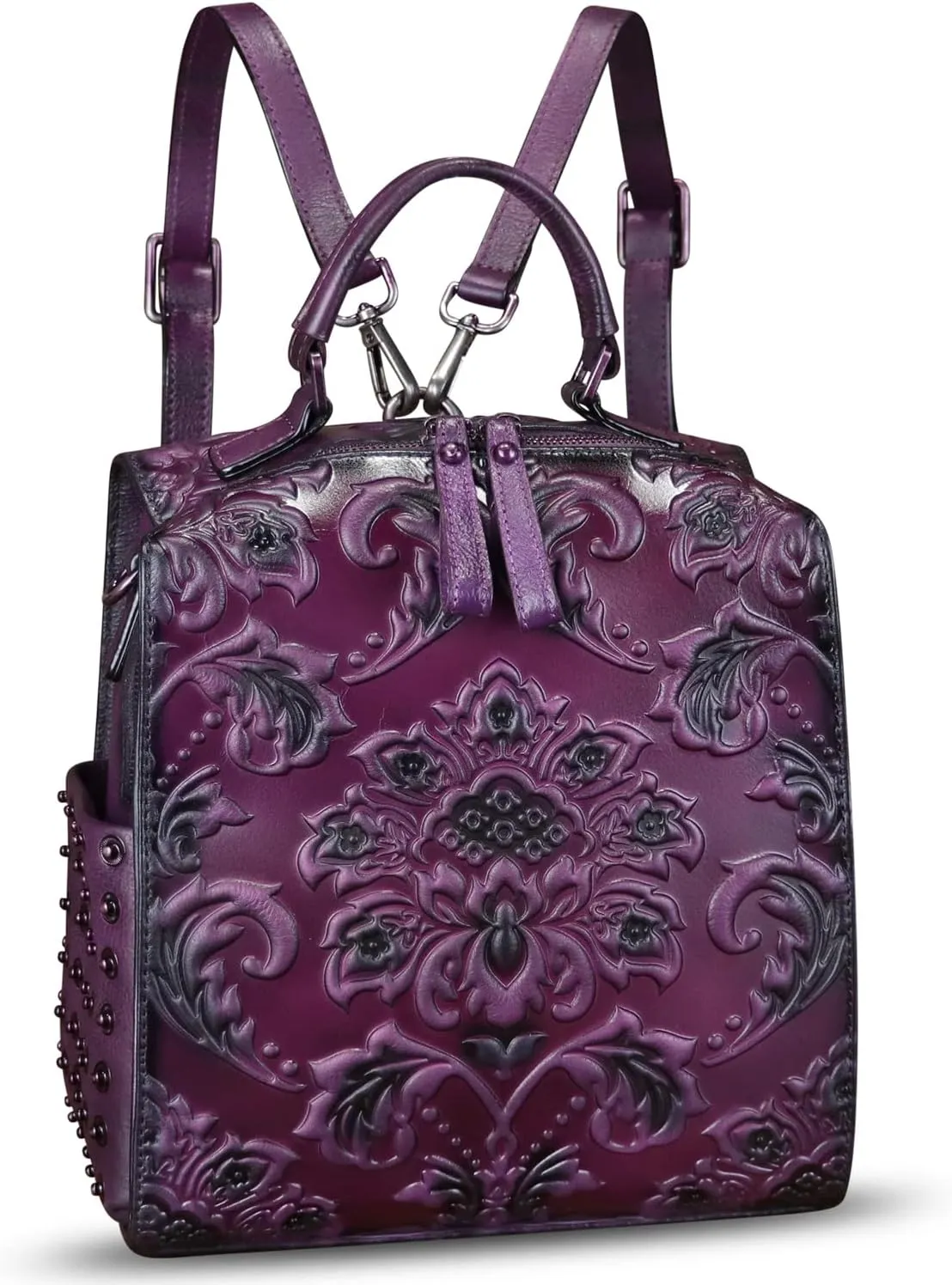 Genuine Leather Purses and Handbags for Women Embossed Leather Backpack Convertible Shoulder Bag Satchel Purse