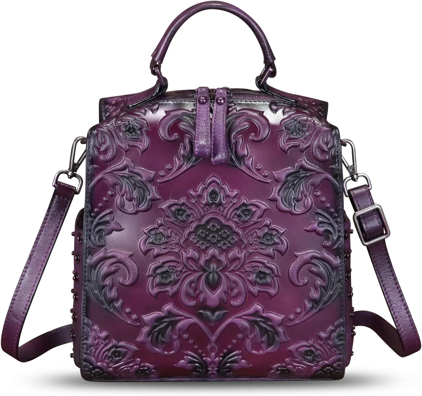 Genuine Leather Purses and Handbags for Women Embossed Leather Backpack Convertible Shoulder Bag Satchel Purse