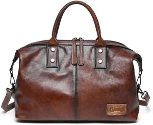Genuine Leather Purses and Handbags for Women Shoulder Bag Top Handle Satchel Large Capacity Tote Bag Hobo Retro Leather Handbag for Women, Brown