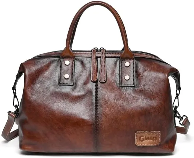 Genuine Leather Purses and Handbags for Women Shoulder Bag Top Handle Satchel Large Capacity Tote Bag Hobo Retro Leather Handbag for Women, Brown