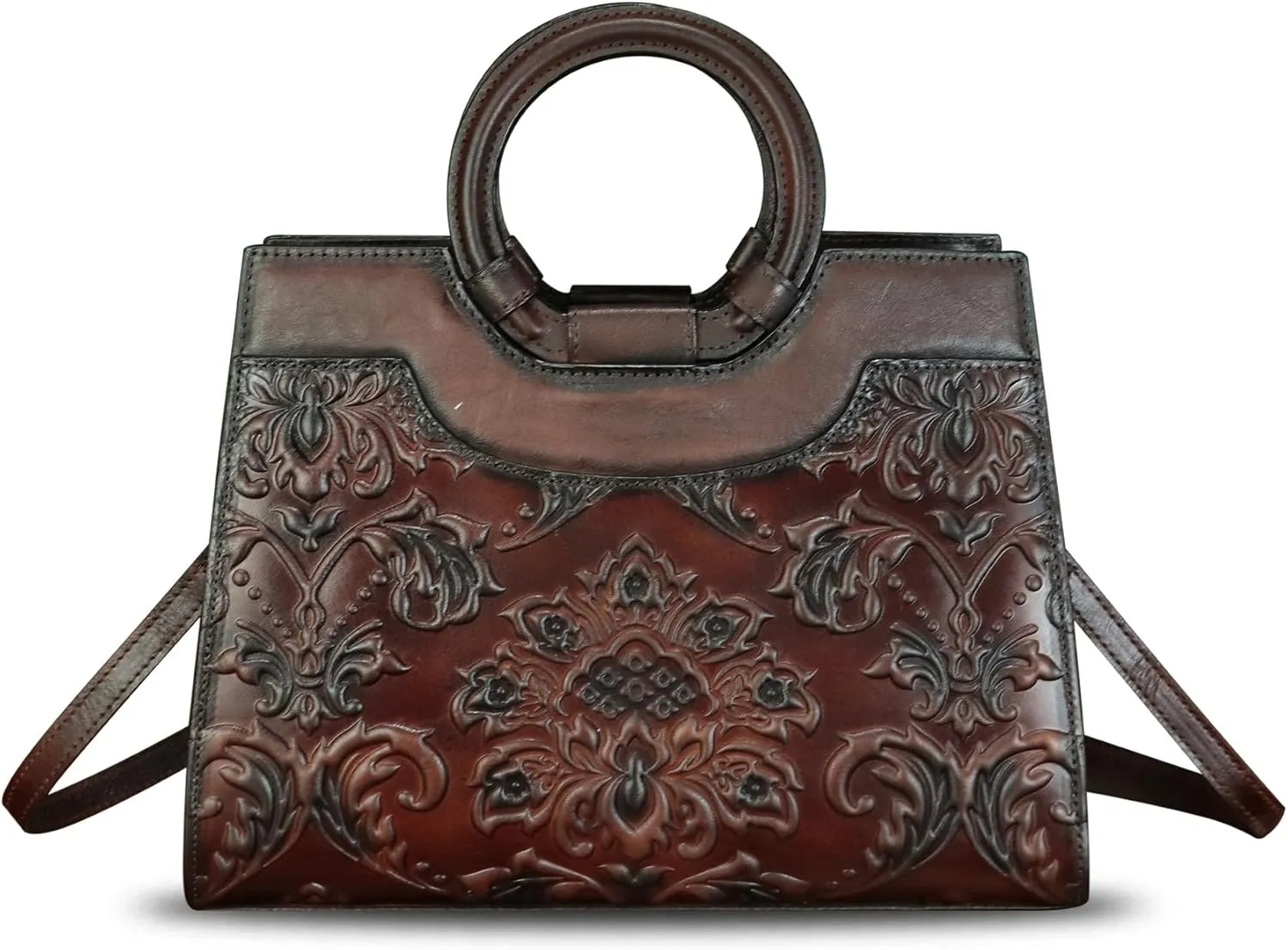 Genuine Leather Purses and Handbags for Women Vintage Embossed Leather Crossbody Shoulder Bag Satchel Top Handle Bag