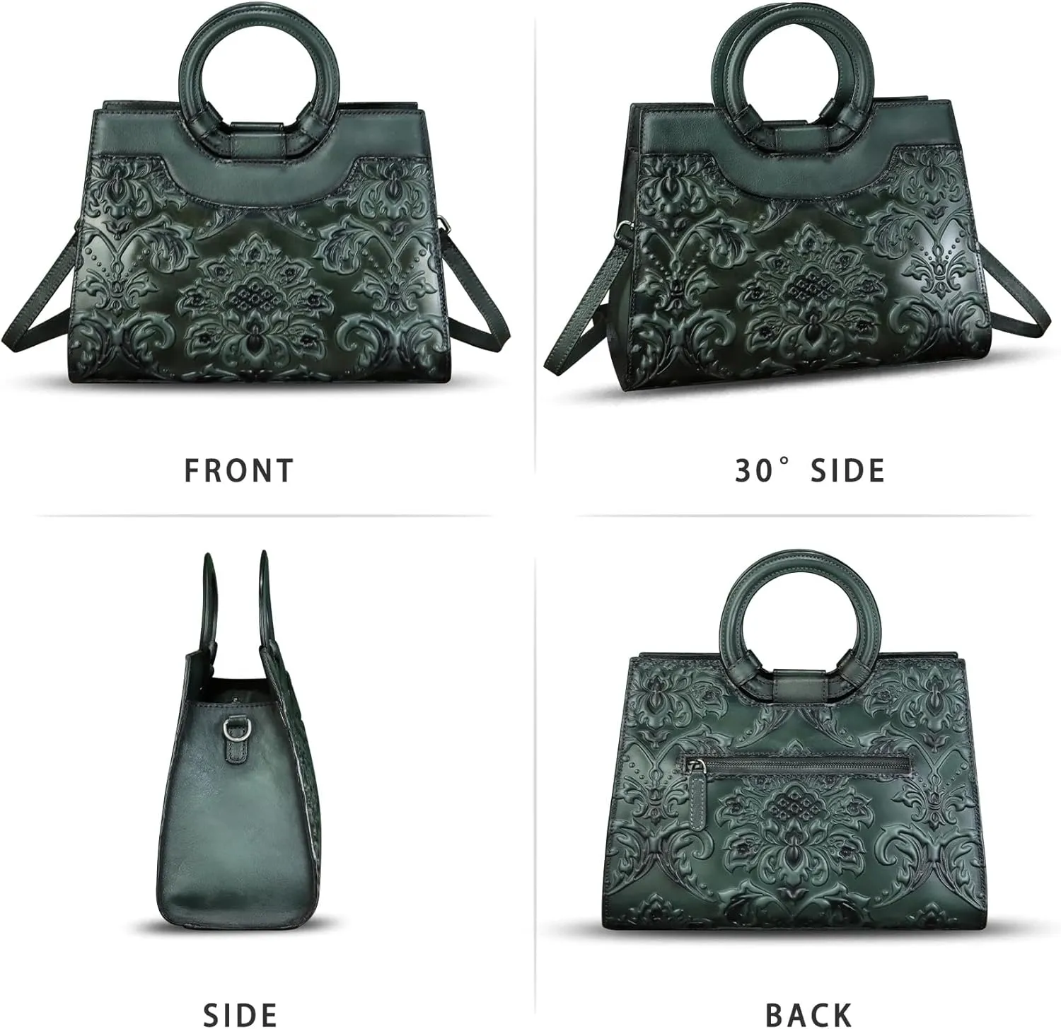 Genuine Leather Purses and Handbags for Women Vintage Embossed Leather Crossbody Shoulder Bag Satchel Top Handle Bag