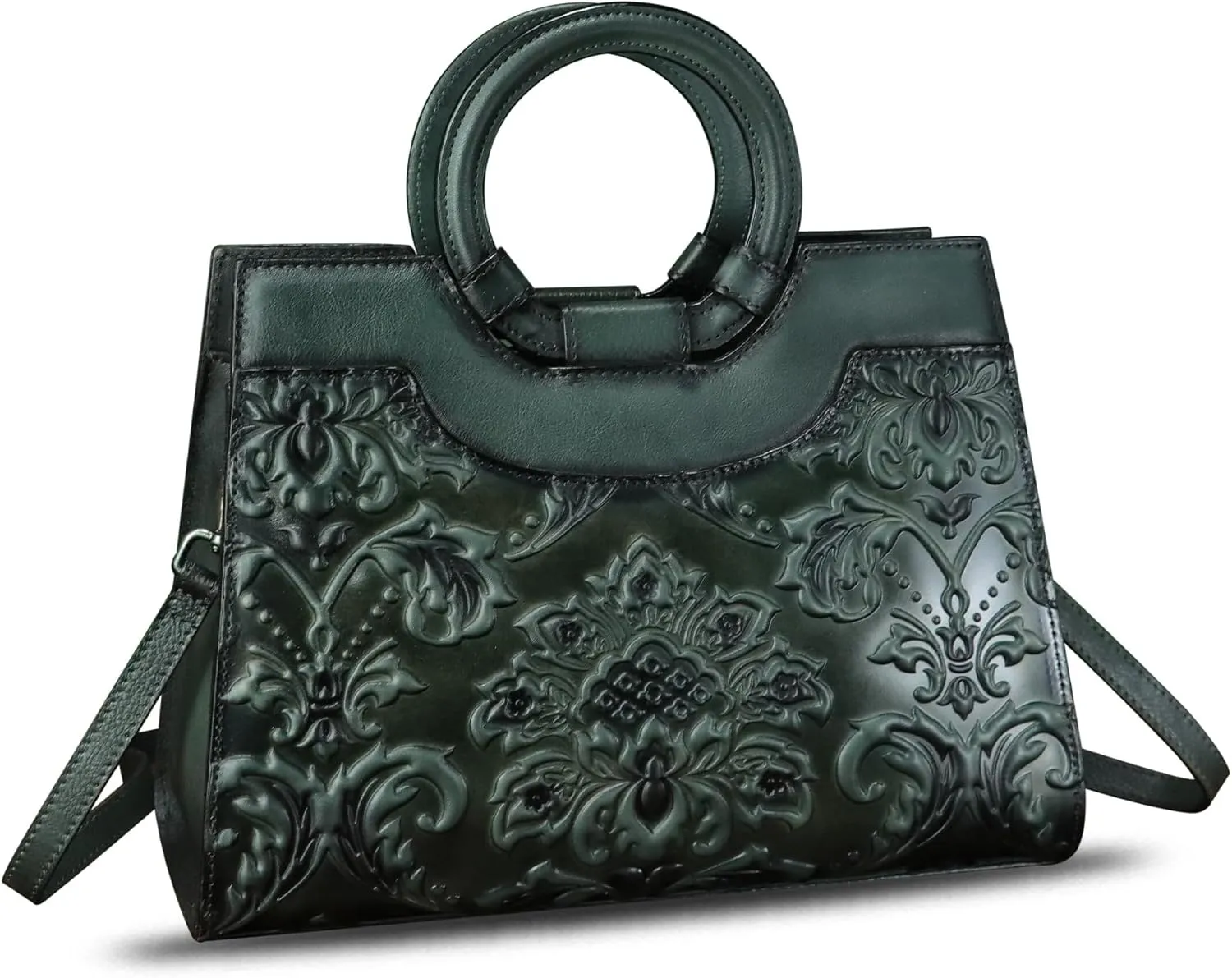 Genuine Leather Purses and Handbags for Women Vintage Embossed Leather Crossbody Shoulder Bag Satchel Top Handle Bag