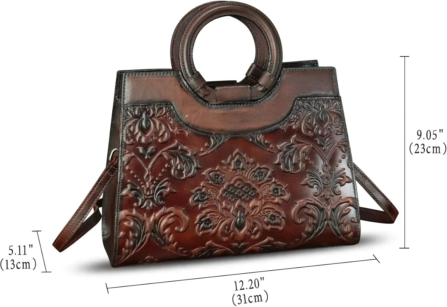 Genuine Leather Purses and Handbags for Women Vintage Embossed Leather Crossbody Shoulder Bag Satchel Top Handle Bag
