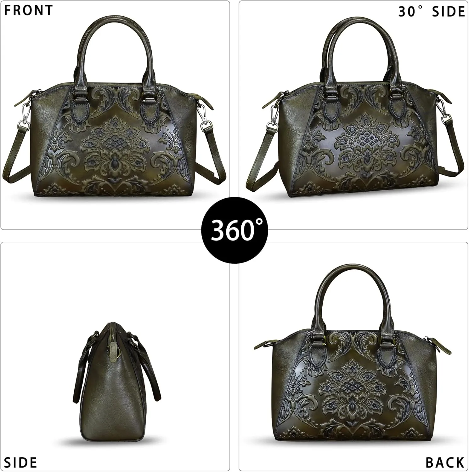 Genuine Leather Purses and Handbags for Women Vintage Embossed Leather Satchel Bags Crossbody Shoulder Bag Strap