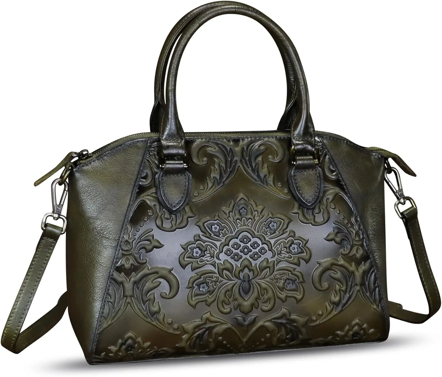 Genuine Leather Purses and Handbags for Women Vintage Embossed Leather Satchel Bags Crossbody Shoulder Bag Strap