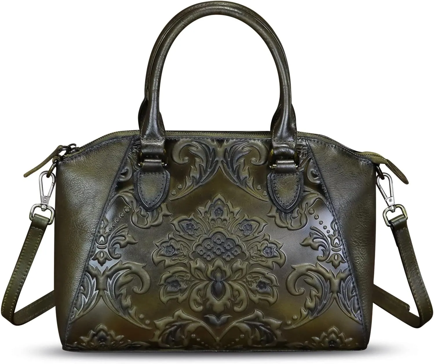 Genuine Leather Purses and Handbags for Women Vintage Embossed Leather Satchel Bags Crossbody Shoulder Bag Strap