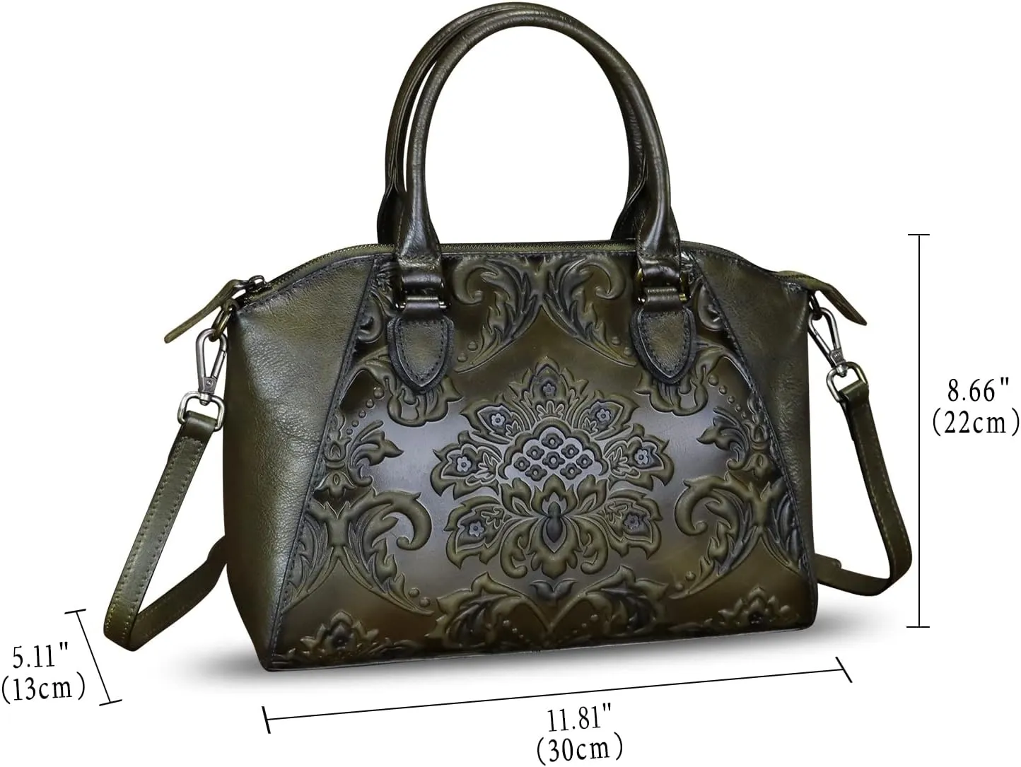 Genuine Leather Purses and Handbags for Women Vintage Embossed Leather Satchel Bags Crossbody Shoulder Bag Strap
