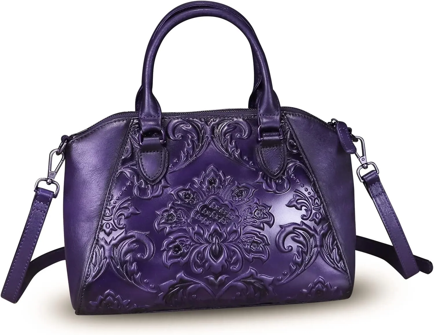 Genuine Leather Purses and Handbags for Women Vintage Embossed Leather Top Handle Bag Satchel Crossbody Shoulder Bag Strap