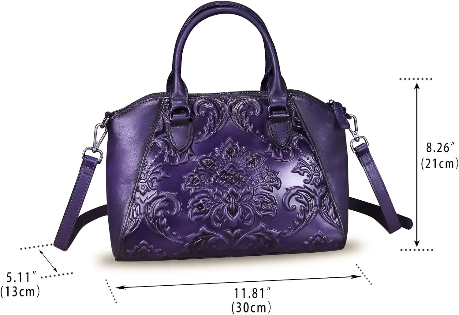 Genuine Leather Purses and Handbags for Women Vintage Embossed Leather Top Handle Bag Satchel Crossbody Shoulder Bag Strap