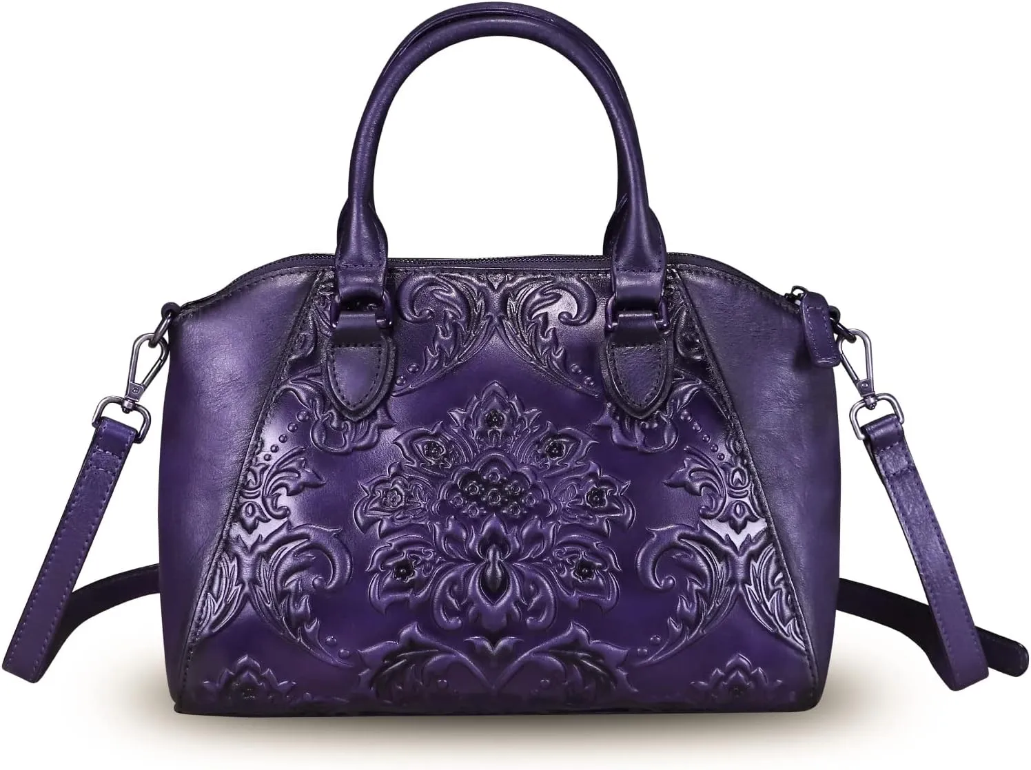 Genuine Leather Purses and Handbags for Women Vintage Embossed Leather Top Handle Bag Satchel Crossbody Shoulder Bag Strap