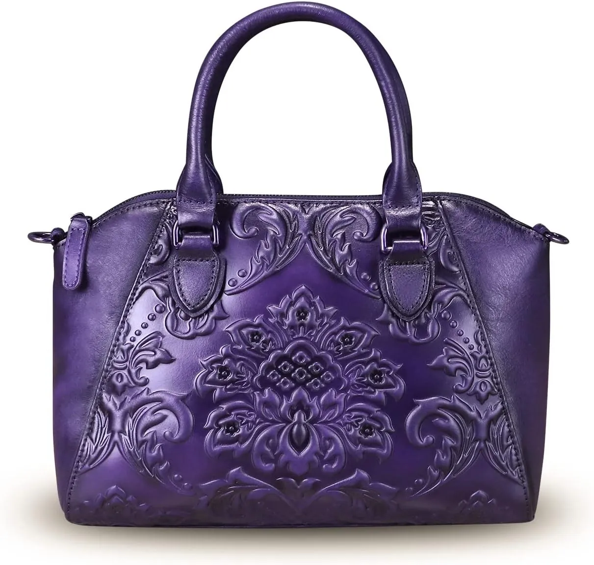 Genuine Leather Purses and Handbags for Women Vintage Embossed Leather Top Handle Bag Satchel Crossbody Shoulder Bag Strap