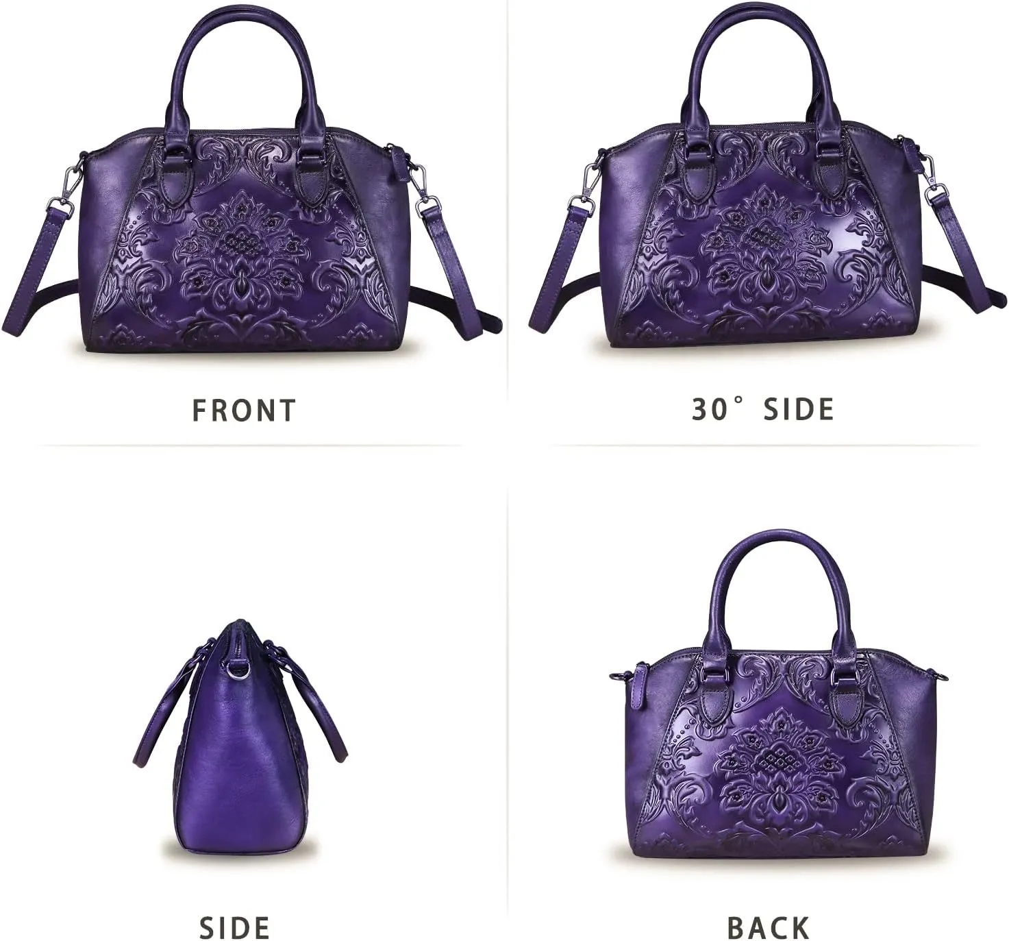 Genuine Leather Purses and Handbags for Women Vintage Embossed Leather Top Handle Bag Satchel Crossbody Shoulder Bag Strap