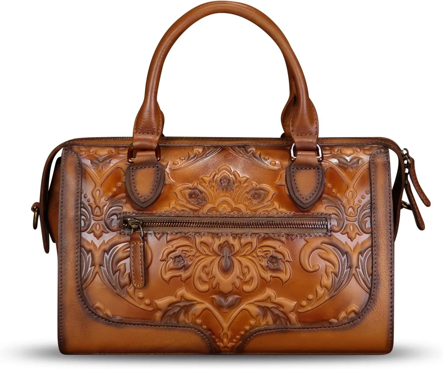Genuine Leather Purses and Handbags for Women Vintage Embossed Leather Top Handle Crossbody Shoulder Bag Satchel Bag Strap