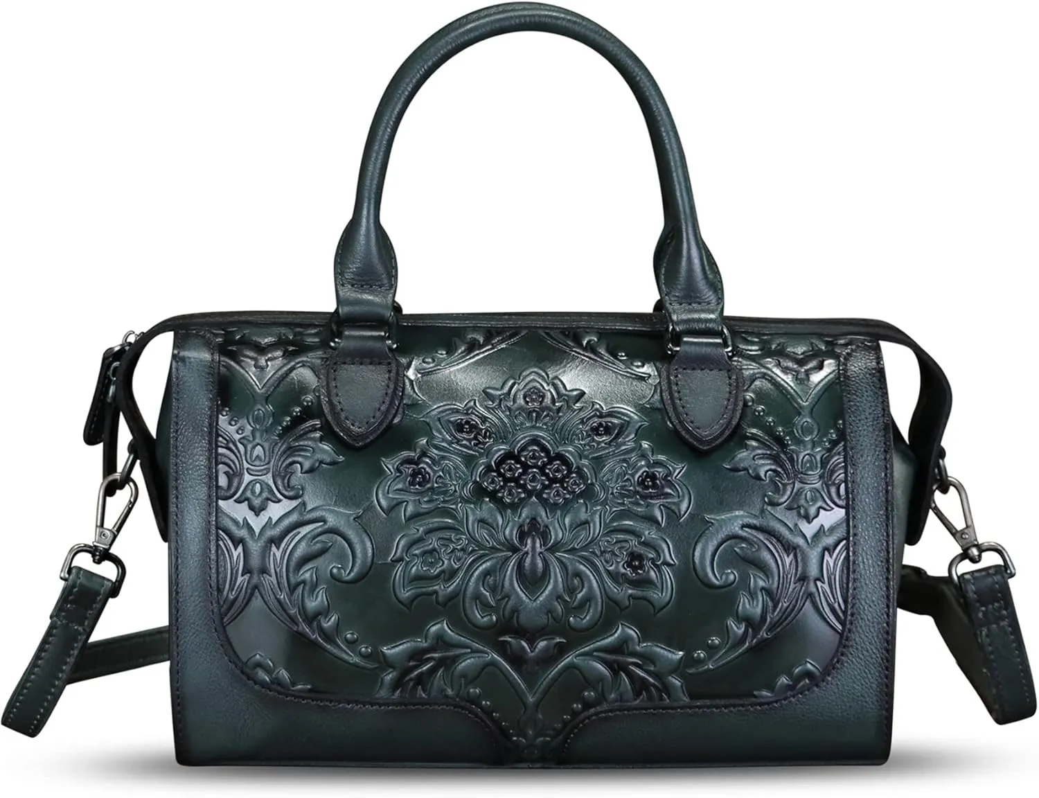 Genuine Leather Purses and Handbags for Women Vintage Embossed Leather Top Handle Crossbody Shoulder Bag Satchel Bag Strap