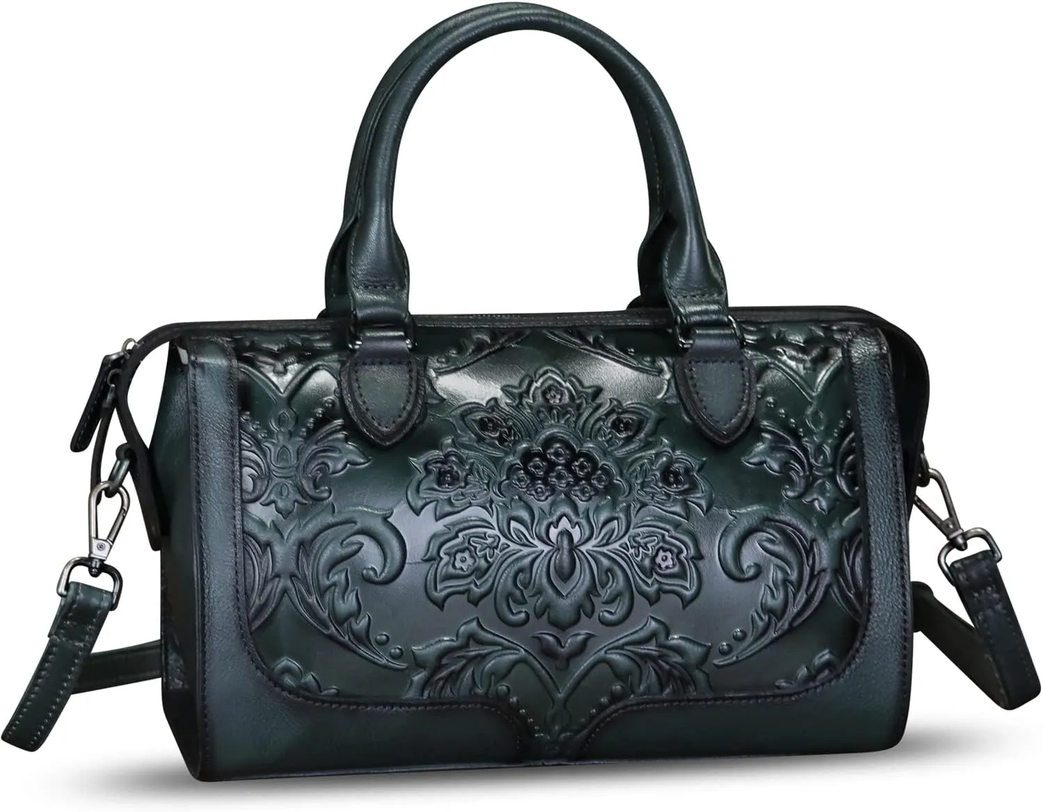 Genuine Leather Purses and Handbags for Women Vintage Embossed Leather Top Handle Crossbody Shoulder Bag Satchel Bag Strap