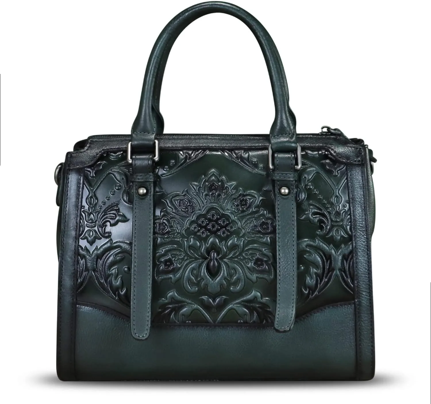 Genuine Leather Purses and Handbags for Women Vintage Embossed Leather Top Handle Satchel Crossbody Shoulder Bag with Strap