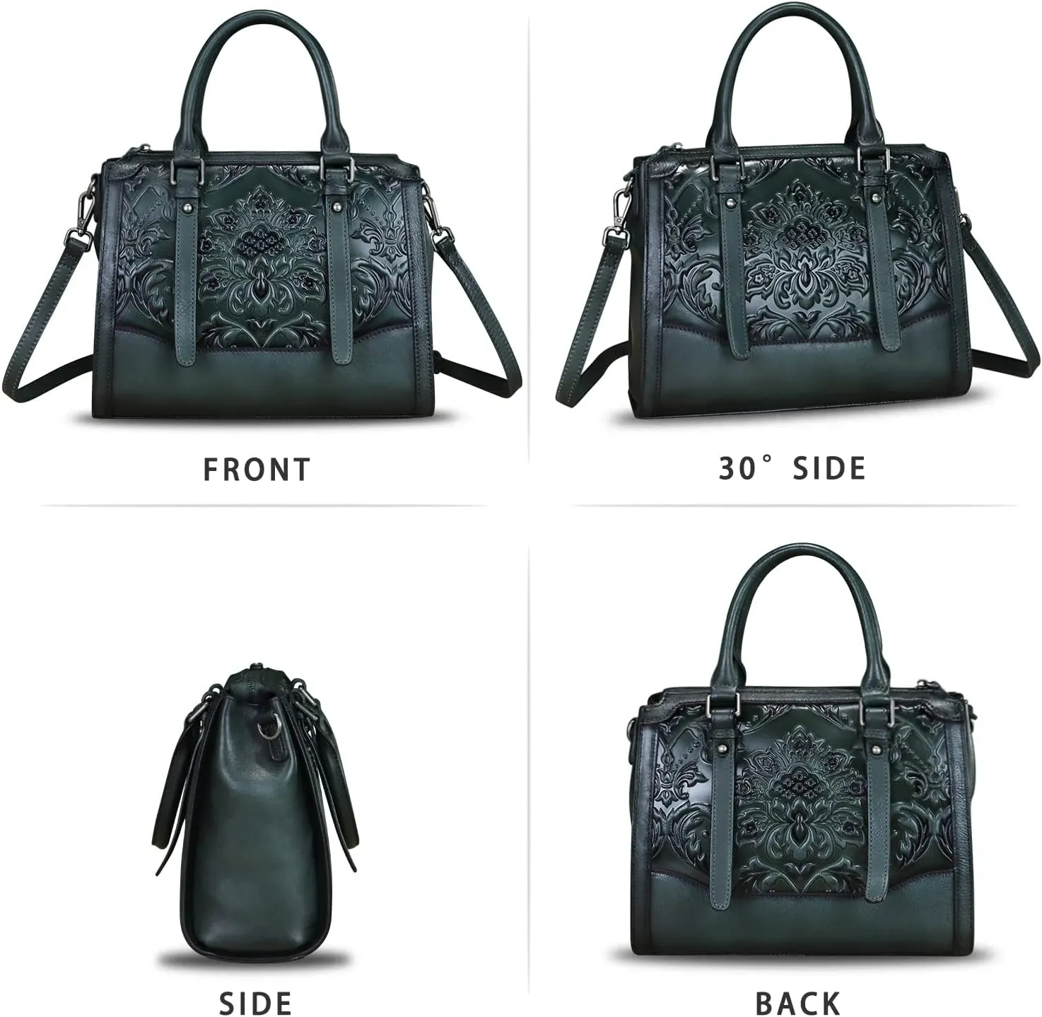 Genuine Leather Purses and Handbags for Women Vintage Embossed Leather Top Handle Satchel Crossbody Shoulder Bag with Strap